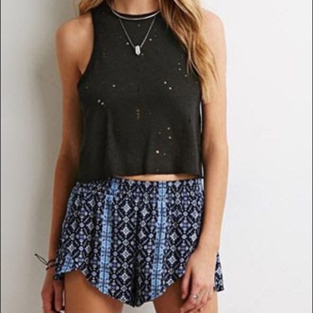 Blue Tribal print splice shorts Size XS